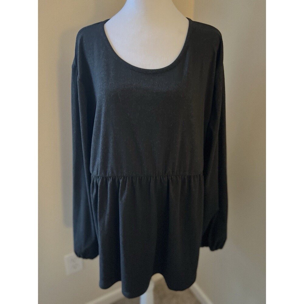 WIHOLL Tunic Top Loose Fit Long Sleeve Shirt Scoop Neck 2XL Women Black